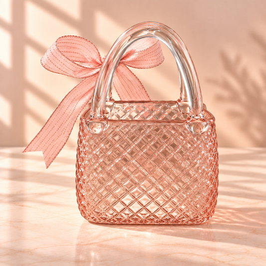 Blush Pink Glass Handbag Purse Vase with Decorative Bow