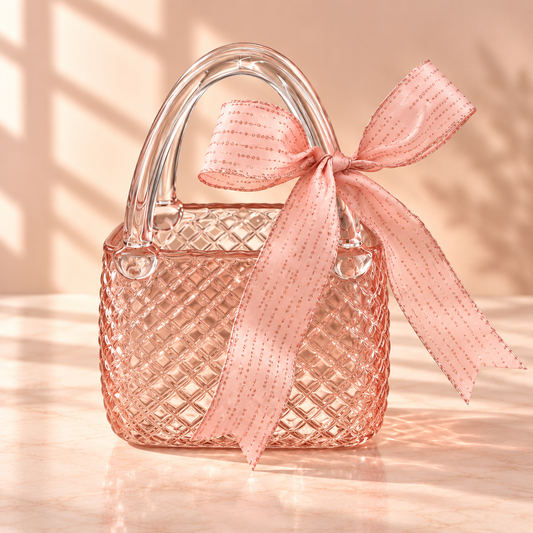 Blush Pink Glass Handbag Purse Vase with Decorative Bow